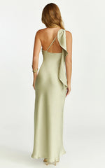 Calix Midi Dress - One Shoulder Slip Dress in Light Olive